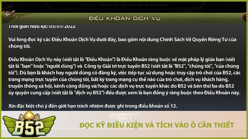 Đọc kỹ điều kiện và tích vào ô cần thiết