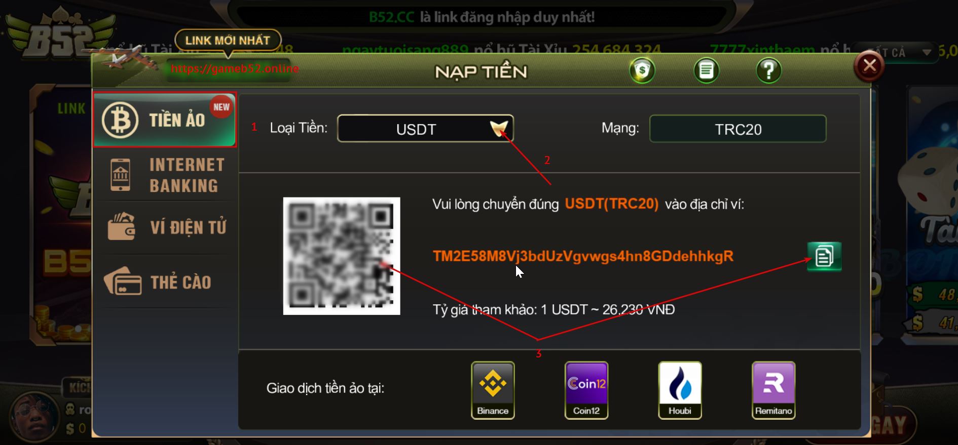 nạp tiền B52Club - tiền ảo