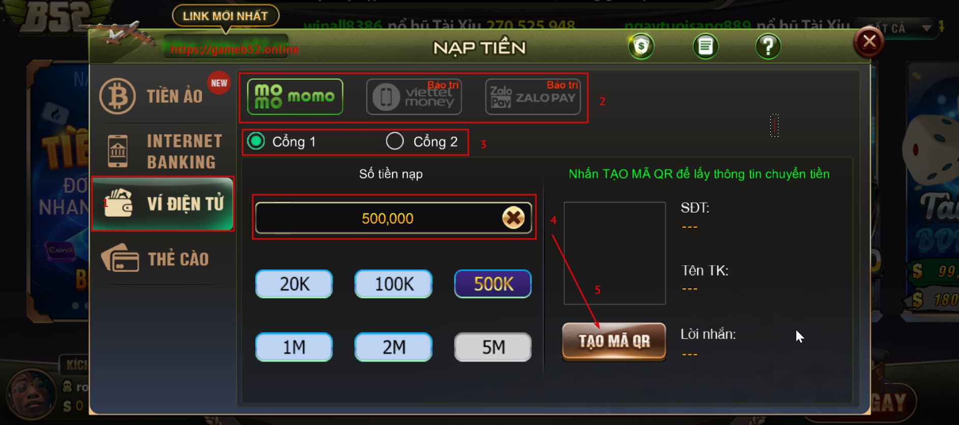 nạp tiền B52Club - ví điện tử 