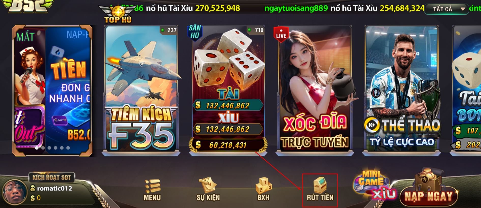 hướng dẫn rút tiền B52Club 